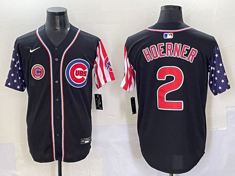 Men 2025 Chicago Cubs #2 Hoerner Black a generation of national flags Joint Name Nike MLB Jersey style 7->chicago cubs->MLB Jersey